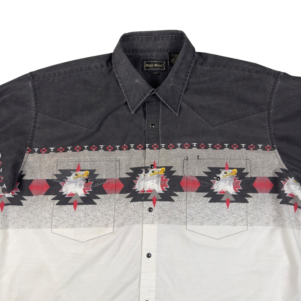 Vtg High Noon Western Pearl Snap Shirt Men's XL Eagle Aztec Cowboy USA Made - Picture 3 of 10